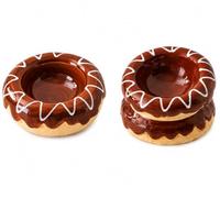 Ensemble de bols doubles en céramique en forme de beignet pour chat, bol à eau et bol surélevé incliné à 15° - Gamelle en céramique adaptée aux moustaches pour chat de petite taille (marron chocolat)