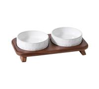 Ensemble de bols doubles en céramique personnalisés pour chat avec support en bois, adaptés aux moustaches, bols élégants en céramique pour nourriture et eau, bols antidérapants pour animaux de