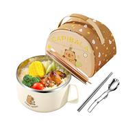 Ensemble de bols en acier inoxydable - Bol à soupe portable avec isolation Capibara de 1 300 ml | Bol à nouilles de grande capacité avec baguettes, vaisselle pour école, chambre