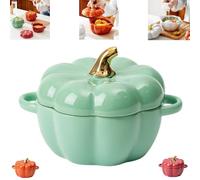 Ensemble de bols en forme de citrouille avec couvercle et poignée, 425 g, jolie casserole à dessert en céramique, cocotte en poterie, vaisselle décorative pour Thanksgiving et Halloween (vert)