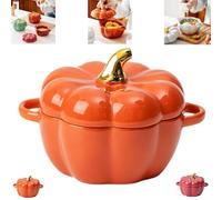 Ensemble de bols en forme de citrouille avec couvercle et poignée, jolie casserole à dessert en céramique de 425 g, cocotte en poterie, vaisselle décorative pour Thanksgiving et Halloween (orange)