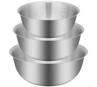 Ensemble de bols mélangeurs en acier inoxydable 304 avec graduations, panier empilable et égouttoir pour la cuisine (argenté)