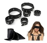 Ensemble de Bondage avec Menottes Réglables Menottes aux Cuisses Bandeau pour Les Yeux Contraintes de lit Jouet Sexuel Ensemble Cortex Jouets Sexuels pour Adultes SM pour Hommes Femmes et Couples