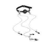 Ensemble de bondage BDSM 4 en 1 pour couples, menottes poignets et chevilles avec bâillon, pinces tétons et clitoris, plug anal pour jeux érotiques et contrôle, accessoires SM pour rôles sensuels