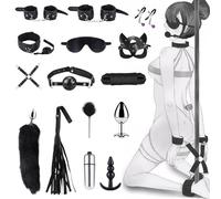 Ensemble de bondage BDSM Oziral 15 pièces, ensemble de bondage de lit et ensemble de bondage de passion pour débutants avec ensemble de plug anal pour couples sexe extrême Noir