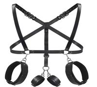 Ensemble de Bondage Sex Toys 3 en 1 Cuir écharpe Cuisse Sangle Retenue Poitrine Menottes Arrière Sangles Réglables Jambes Ouvertes Ensemble de Retenue SM Jouets pour Débutants Couples Fétichistes