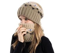 Ensemble de Bonnet Echarpe Femme Hiver Classique Pack 2 Chapeau Foulard Tricot Epais Accessoire d’Hiver Adulte avec Doublure Polaire Lot de 2 Chapeau Echarpe Chaud Tricoté pour Voyage Ski Randonné