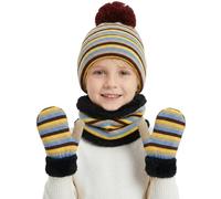 Ensemble de Bonnet Echarpe Gants Enfant Protection Froid Pack de Chapeau Foulard Moufles Garçon Hiver Accessoire Chaud de Fille Mignon Tricoté Ensemble d’Hiver 3-en -1 pour Quotidien Vacances