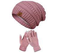 Ensemble de Bonnet et de Gants Ensemble de Mitaines Chaudes en Tricot | Bonnet en Tricot Doux et Chaud avec Gants Tactiles pour Filles, , Course, Sports, Neige, Randonnée, Camping
