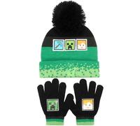 Ensemble de bonnet et gants Minecraft pour garçons - Bonnet et gants d’hiver chauds et douillets - Parfait pour les enfants de 6 à 12 ans, Vert, taille unique