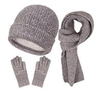 Ensemble de bonnets pour femme - Écharpe chaude avec gants - Motif batik - Tricoté - Bonnet de vélo - Bonnet de ski - Tricot - Coupe-vent - Casquettes de baseball pour adultes - Gants moelleux, Gris