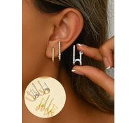 Ensemble de boucles d'oreilles à barre géométrique pour femme, boucles d'oreilles à tige incurvées dorées et argentées avec strass, ensemble de bijoux tendance minimalistes pour un usage quotidien et