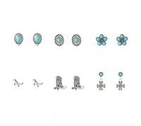 Ensemble de boucles d'oreilles à tige en turquoise pour femme - Boucles d'oreilles en turquoise naturelle - Boucles d'oreilles bohème en forme de feuille de cactus - Boucles d'oreilles tendance