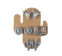 Ensemble de boucles d'oreilles à tige en turquoise pour femme - Boucles d'oreilles en turquoise naturelle - Boucles d'oreilles bohème en forme de feuille de cactus - Boucles d'oreilles tendance