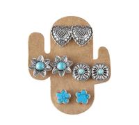 Ensemble de boucles d'oreilles à tige en turquoise pour femme - Boucles d'oreilles en turquoise naturelle - Boucles d'oreilles bohème en forme de feuille de cactus - Boucles d'oreilles tendance