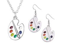 Ensemble de boucles d'oreilles avec pinceau, palette de couleurs arc-en-ciel, collier et boucles d'oreilles