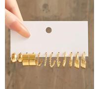 Ensemble de boucles d'oreilles carrées géométriques en forme de C pour femme - En métal - Comprend 6/12/18/24 paires - Accessoires légers pour un usage quotidien et les voyages (L)