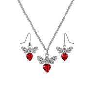 Ensemble de Boucles d'oreilles Collier en Forme de Petit cœur Rouge pour Femme, chaîne de clavicule en Cristal, Boucles d'oreilles Abeille