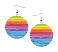 Ensemble de boucles d'oreilles colorées en cuir imprimé à rayures arc-en-ciel pour femmes, 1 paire de boucles d'oreilles légères bohèmes percées, bijoux cadeau pour femmes et filles