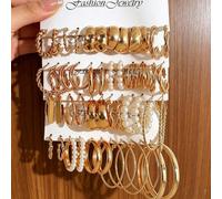 Ensemble de boucles d'oreilles créoles dorées pour femmes, pack combiné de 4-24 paires, boucles d'oreilles créoles torsadées avec perles en forme de C ouvert, style minimaliste élégant en métal, convi