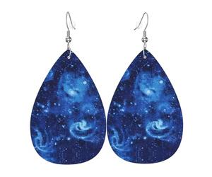 Ensemble de boucles d'oreilles créoles en cuir tendance en forme de larme pour femme Motif univers bleu Espace galaxie