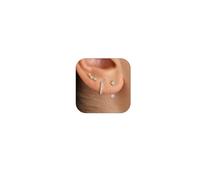 Ensemble de boucles d'oreilles délicates en or véritable 14 carats pour femme - Ne ternit pas - Boucles d'oreilles créoles à double perçage pour deux trous - Ensemble de boucles d'oreilles délicates