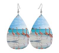 Ensemble de boucles d'oreilles en cuir avec flamant rose sur la plage pour femme, boucles d'oreilles percées en forme de larme, bijoux d'anniversaire, cadeaux de Noël pour femmes