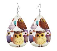 Ensemble de boucles d'oreilles en cuir avec motif hiboux et oiseaux pour femme - Style bohème léger et unique - Boucles d'oreilles pendantes en forme de goutte d'eau - Accessoires de mode - Cadeaux