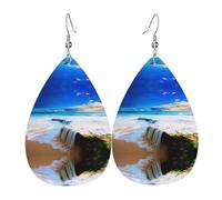 Ensemble de boucles d'oreilles en cuir avec motif vague de mer pour femme - Boucles d'oreilles percées en cuir - Cadeau d'anniversaire et de Noël