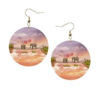 Ensemble de boucles d'oreilles en cuir imprimé éléphant sur un pont pour femme, 1 paire de boucles d'oreilles légères bohèmes percées, bijoux cadeau pour femmes et filles