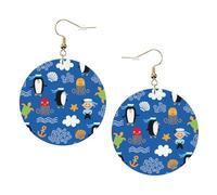 Ensemble de boucles d'oreilles en cuir imprimé pingouin et tortue pour femme, 1 paire de boucles d'oreilles légères bohèmes percées, bijoux cadeau pour femmes et filles