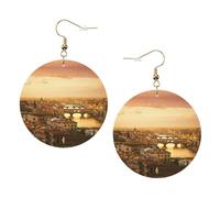 Ensemble de boucles d'oreilles en cuir imprimé Sunset View pour femme, 1 paire de boucles d'oreilles légères bohèmes percées, bijoux cadeau pour femmes et filles