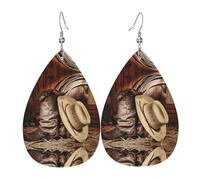 Ensemble de boucles d'oreilles en cuir pour femme avec chapeau de cowboy noir et bottes occidentales en forme de goutte d'eau - Cadeau d'anniversaire et de Noël