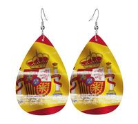 Ensemble de boucles d'oreilles en forme de goutte avec drapeau espagnol - En cuir synthétique - Pour femme et fille - Cadeau d'anniversaire ou de Noël