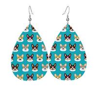 Ensemble de boucles d'oreilles en forme de larme avec lunettes et moustaches en forme de corgi - En cuir synthétique - Pour femme et fille - Cadeau d'anniversaire de Noël