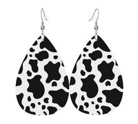 Ensemble de boucles d'oreilles en forme de larme de vache noir et blanc, boucles d'oreilles pendantes en cuir tendance pour femme, cadeau d'anniversaire