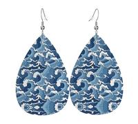 Ensemble de boucles d'oreilles en forme de larme en forme de mer orageuse - Boucles d'oreilles pendantes tendance en cuir - Pour femme - Cadeau d'anniversaire