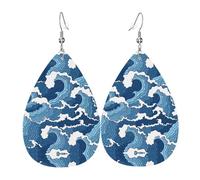 Ensemble de boucles d'oreilles en forme de larme en forme de mer orageuse - Boucles d'oreilles pendantes tendance en cuir - Pour femme - Cadeau d'anniversaire