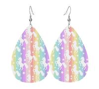 Ensemble de boucles d'oreilles en forme de larme - Licornes sur rayures colorées - Boucles d'oreilles pendantes en cuir - Pour femme - Cadeau d'anniversaire