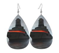 Ensemble de boucles d'oreilles en simili cuir motif bateau nucléaire géant pour femme - Légères et pendantes - Pour oreilles percées