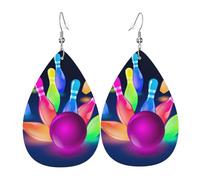 Ensemble de boucles d'oreilles en similicuir avec boules de bowling en forme de larme pour femme - Légères et pendantes