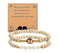 Ensemble de boucles d'oreilles et bagues en bois avec pendentif en perles et perles pour enseignants, taille unique, Bois, Pas de gemme