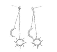 Ensemble de boucles d'oreilles et bracelet motif soleil lune - Long pendentif asymétrique - Avec chaîne - En acier inoxydable doré vieilli - Pour un usage quotidien, un rendez-vous galant, une fête, A