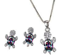 Ensemble de boucles d'oreilles et collier tortue Collier pendentif tortue Collier en cristal en forme de petite tortue marine Ensemble de bijoux de chaîne de cou d'animal mignon pour femmes et filles