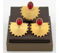 Ensemble de boucles d'oreilles et de bague en forme d'éventail plaqué or 18 carats avec pierres ovales multicolores pour femmes, accessoires de luxe pour mariage, fête et cadeau de mariée.