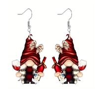 Ensemble de boucles d'oreilles gnomes de Noël en acrylique et accessoires de mode amusants - Boucles d'oreilles avec chaîne - Noir (vin, taille unique)