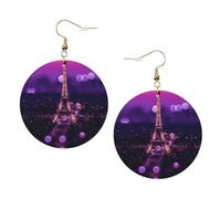 Ensemble de boucles d'oreilles légères en cuir imprimé Paris rose pour femmes, 1 paire de boucles d'oreilles percées de style bohème - Cadeau idéal pour femmes et filles