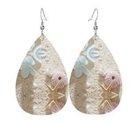 Ensemble de boucles d'oreilles légères en forme de goutte en cuir avec étoiles de mer et fleurs zen bleues et étoiles de mer