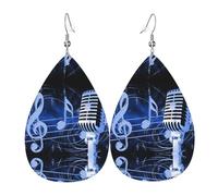 Ensemble de boucles d'oreilles légères en forme de goutte en cuir avec micro et notes de musique - Cadeau pour femme et fille
