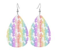Ensemble de boucles d'oreilles légères en forme de goutte en cuir avec motif licornes sur rayures colorées